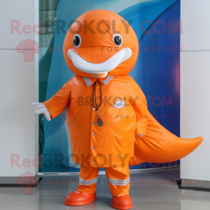 Orange Whale maskot kostym...