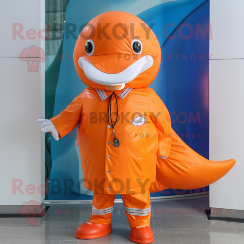 Orange Whale mascot costume character dressed with a Windbreaker and Cufflinks Orange Whale mascot costume character dressed with a Windbreaker and Cufflinks