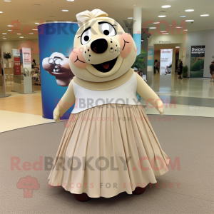 Beige But mascot costume character dressed with a Maxi Skirt and Anklets