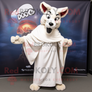 White Dingo mascot costume character dressed with a Wrap Dress and Earrings