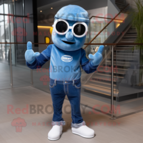 Blue Alliance mascot costume character dressed with a Skinny Jeans and Eyeglasses