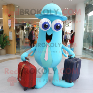 Sky Blue Squid mascot costume character dressed with a Shorts and Briefcases