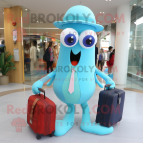 Sky Blue Squid mascot costume character dressed with a Shorts and Briefcases