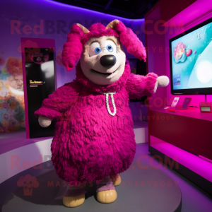 Magenta Sheep mascot costume character dressed with a Midi Dress and Shawls