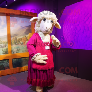 Magenta Sheep mascot costume character dressed with a Midi Dress and Shawls