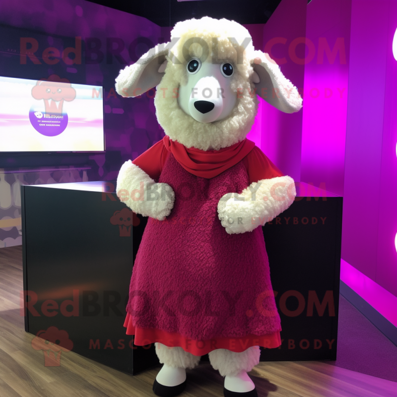 Magenta Sheep mascot costume character dressed with a Midi Dress and Shawls