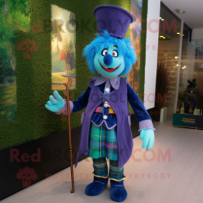 Blue Bagpipe mascot costume character dressed with a Dress Pants and Hairpins