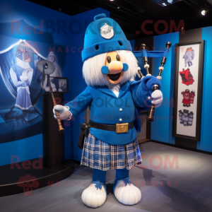 Blå säckpipa maskot kostym...