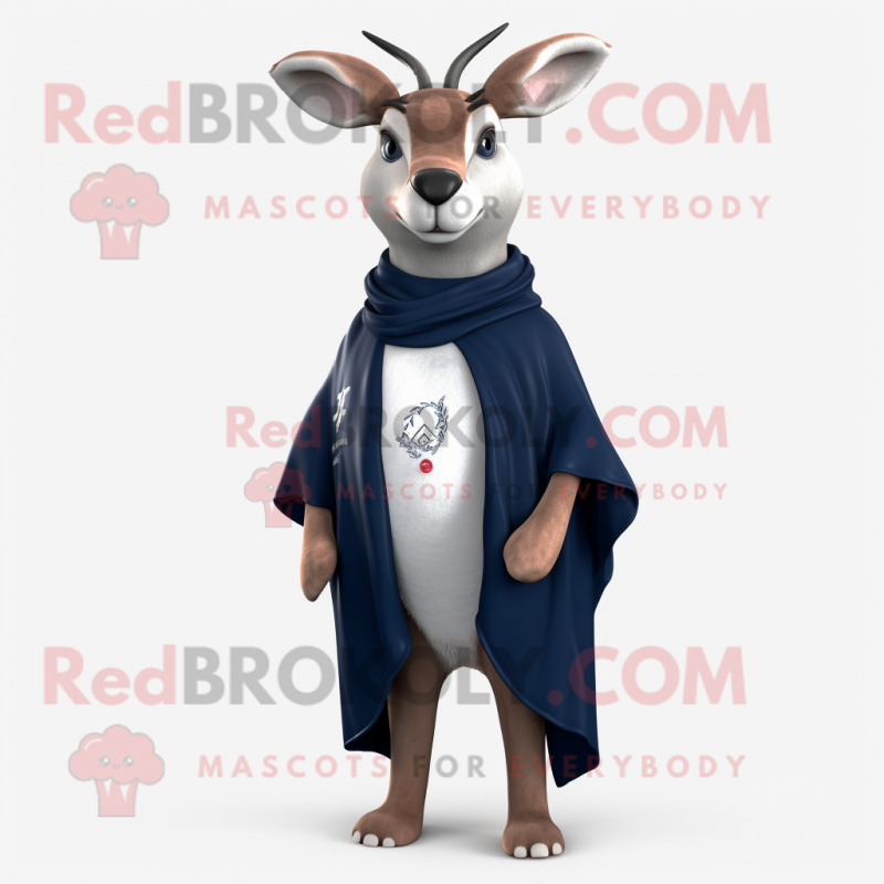 Navy Deer mascot costume character dressed with a Bermuda Shorts and Shawl pins Navy Deer mascot costume character dressed with a Bermuda Shorts and Shawl pins