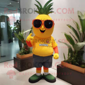 nan Mango mascot costume character dressed with a Polo Tee and Eyeglasses