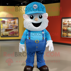 Sky Blue Cupcake mascot costume character dressed with a Overalls and Belts