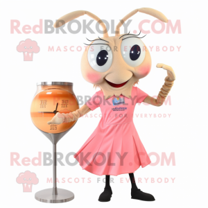 Tan Shrimp Scampi mascot costume character dressed with a Cocktail Dress and Digital watches
