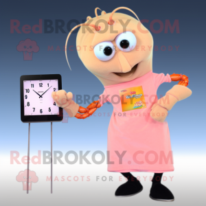 Tan Shrimp Scampi mascot costume character dressed with a Cocktail Dress and Digital watches