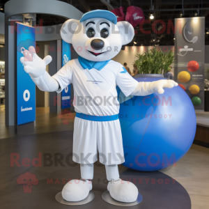 White Juggle mascot costume character dressed with a Polo Shirt and Headbands