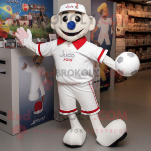 White Juggle mascot costume character dressed with a Polo Shirt and Headbands