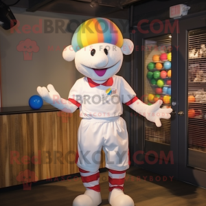 White Juggle mascot costume character dressed with a Polo Shirt and Headbands