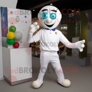 White Juggle mascot costume character dressed with a Polo Shirt and Headbands