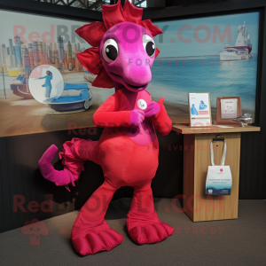 Magenta Sea Horse mascot costume character dressed with a Culottes and Handbags