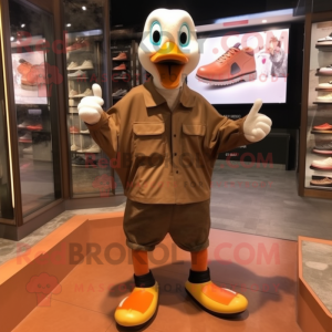 Brown Geese mascot costume character dressed with a T-Shirt and Shoe laces