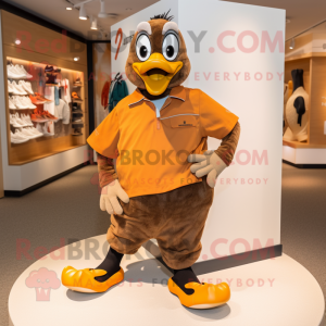Brown Geese mascot costume character dressed with a T-Shirt and Shoe laces