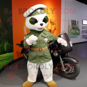 Olive Ermine mascot costume character dressed with a Moto Jacket and Berets