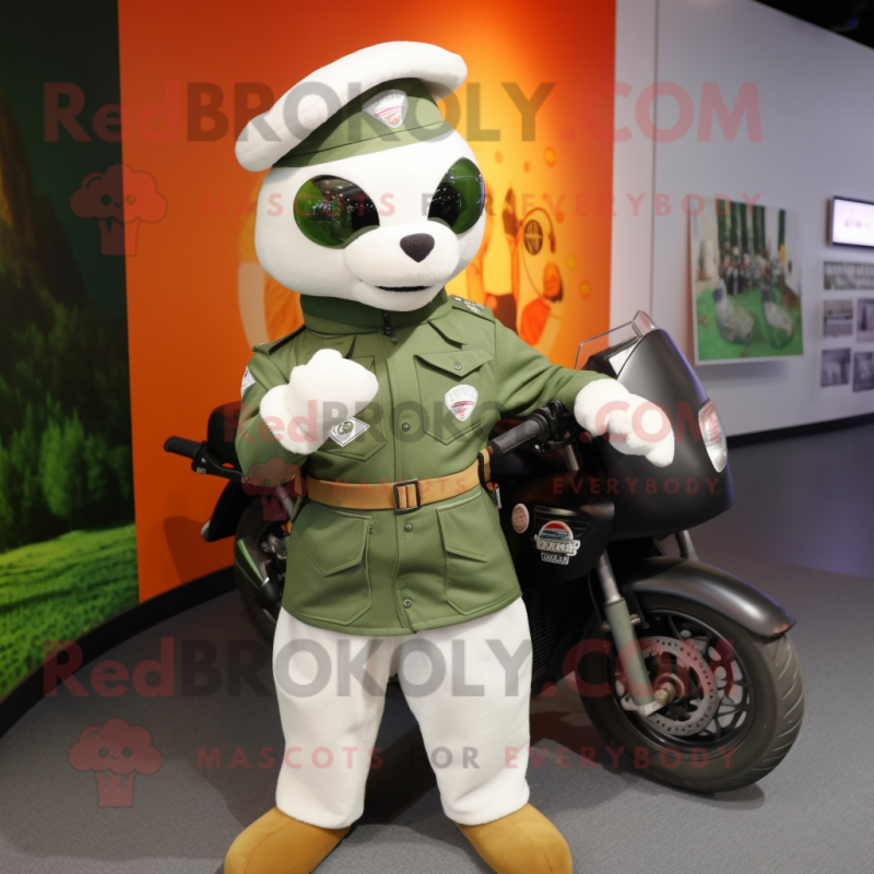 Olive Ermine mascot costume character dressed with a Moto Jacket and Berets Olive Ermine mascot costume character dressed with a Moto Jacket and Berets