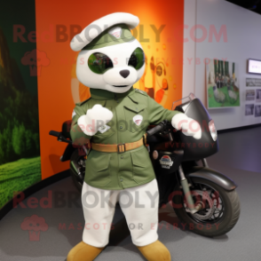 Olive Ermine mascot costume character dressed with a Moto Jacket and Berets