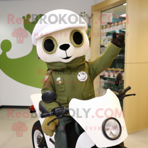 Olive Ermine mascot costume character dressed with a Moto Jacket and Berets