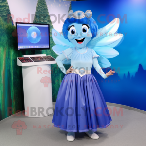 Blue Tooth Fairy mascot costume character dressed with a Pleated Skirt and Coin purses
