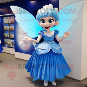 Blue Tooth Fairy mascot costume character dressed with a Pleated Skirt and Coin purses