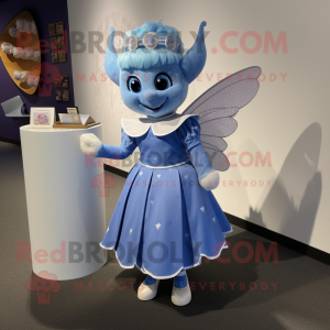 Blue Tooth Fairy mascot costume character dressed with a Pleated Skirt and Coin purses