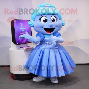 Blue Tooth Fairy mascot costume character dressed with a Pleated Skirt and Coin purses