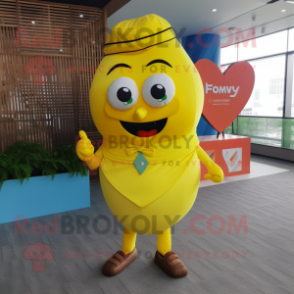 Lemon Yellow Heart mascot costume character dressed with a Oxford Shirt and Wraps