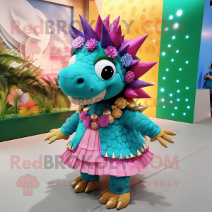 nan Stegosaurus mascot costume character dressed with a Mini Skirt and Necklaces