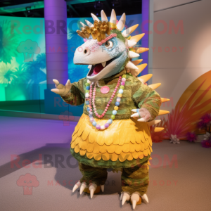 nan Stegosaurus mascot costume character dressed with a Mini Skirt and Necklaces