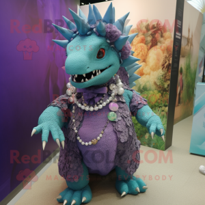 nan Stegosaurus mascot costume character dressed with a Mini Skirt and Necklaces