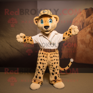 Tan Cheetah mascot costume character dressed with a Polo Tee and Berets