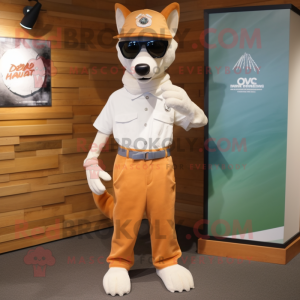 nan Dingo mascot costume character dressed with a Capri Pants and Eyeglasses