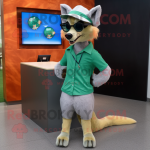 nan Dingo mascot costume character dressed with a Capri Pants and Eyeglasses