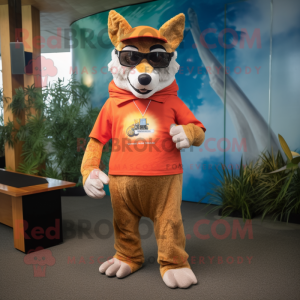 nan Dingo mascot costume character dressed with a Capri Pants and Eyeglasses