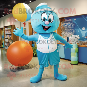 Cyan Juggle mascot costume character dressed with a Swimwear and Watches