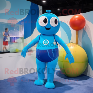 Cyan Juggle mascot costume character dressed with a Swimwear and Watches