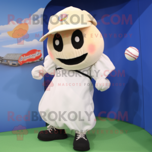 Cream Baseball Ball mascot costume character dressed with a Bermuda Shorts and Hairpins