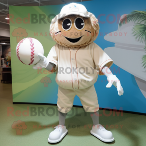 Cream Baseball Ball mascot costume character dressed with a Bermuda Shorts and Hairpins