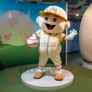 Cream Baseball Ball mascot costume character dressed with a Bermuda Shorts and Hairpins
