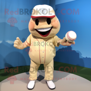 Cream Baseball Ball mascot costume character dressed with a Bermuda Shorts and Hairpins