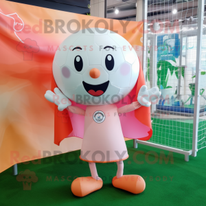 Peach Soccer Goal mascot costume character dressed with a Poplin Shirt and Shawls