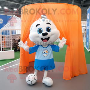Peach Soccer Goal mascot costume character dressed with a Poplin Shirt and Shawls