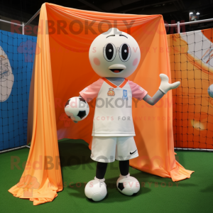Peach Soccer Goal mascot costume character dressed with a Poplin Shirt and Shawls