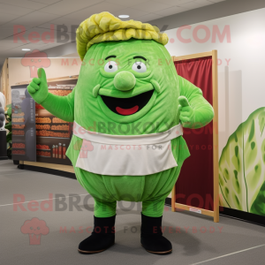 Lime Green Corned Beef And Cabbage mascot costume character dressed with a Corduroy Pants and Earrings
